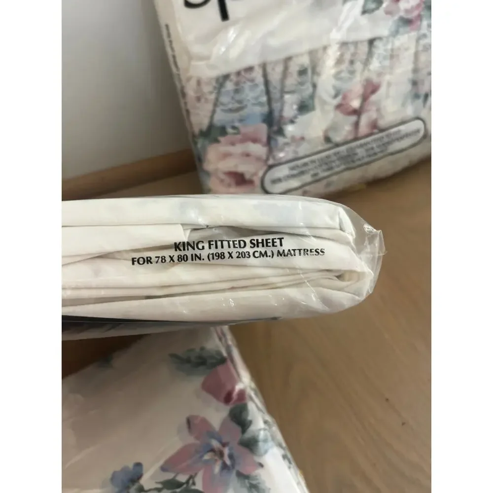 Vintage Springmaid Bridal Bouquet King Sheet Set NOS Floral Lace USA